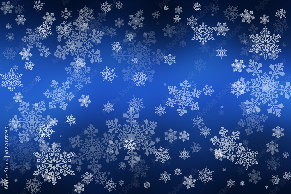 White snowflakes on an abstract blue background