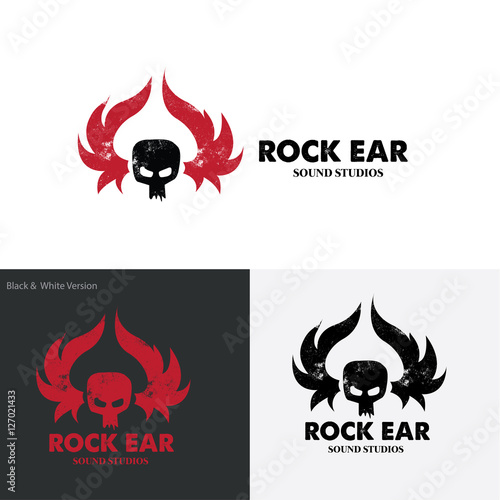 skull logo, rock ear logo template.
