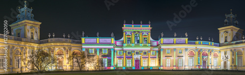 castle in wilanow in holiday illumination, Warsaw, Poland photo