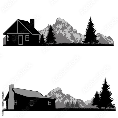 Vector cabin in the pine forest.