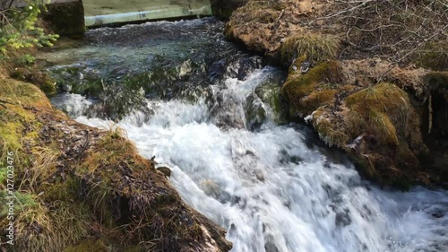 Huanglong Mountain with beautiful nature lime stone pond  ,waterfalls,lake  in Sichuan , China on sunny day