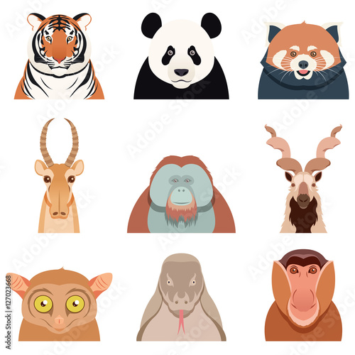 Flat set of asian animals