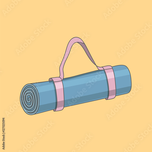 Blue yoga mat bag. Cartoon illustration for yoga studio or gym. Hand drawn vector EPS10.