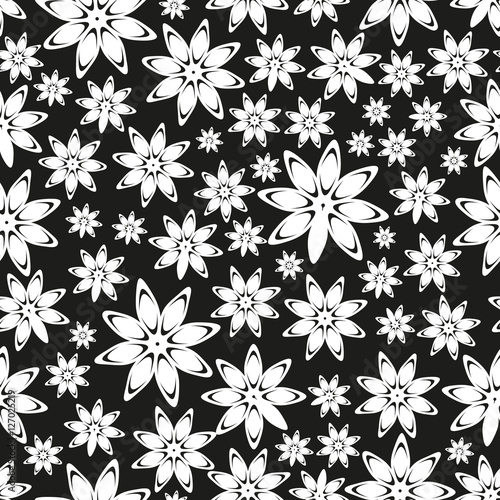 abstract floral star anise spice theme seamless black and white pattern eps10