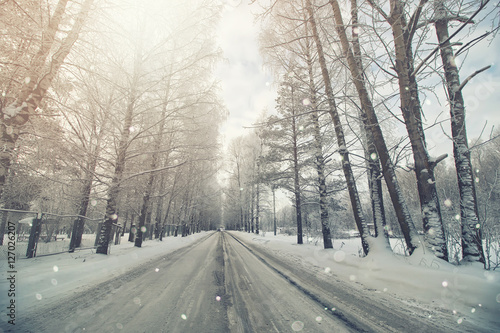  road in the snowy storm winter © alexkich