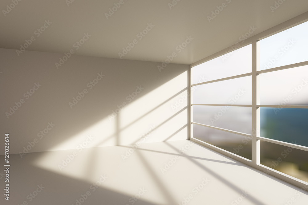 3D rendering of empty room with big windows 3D rendering of empty room with big windows