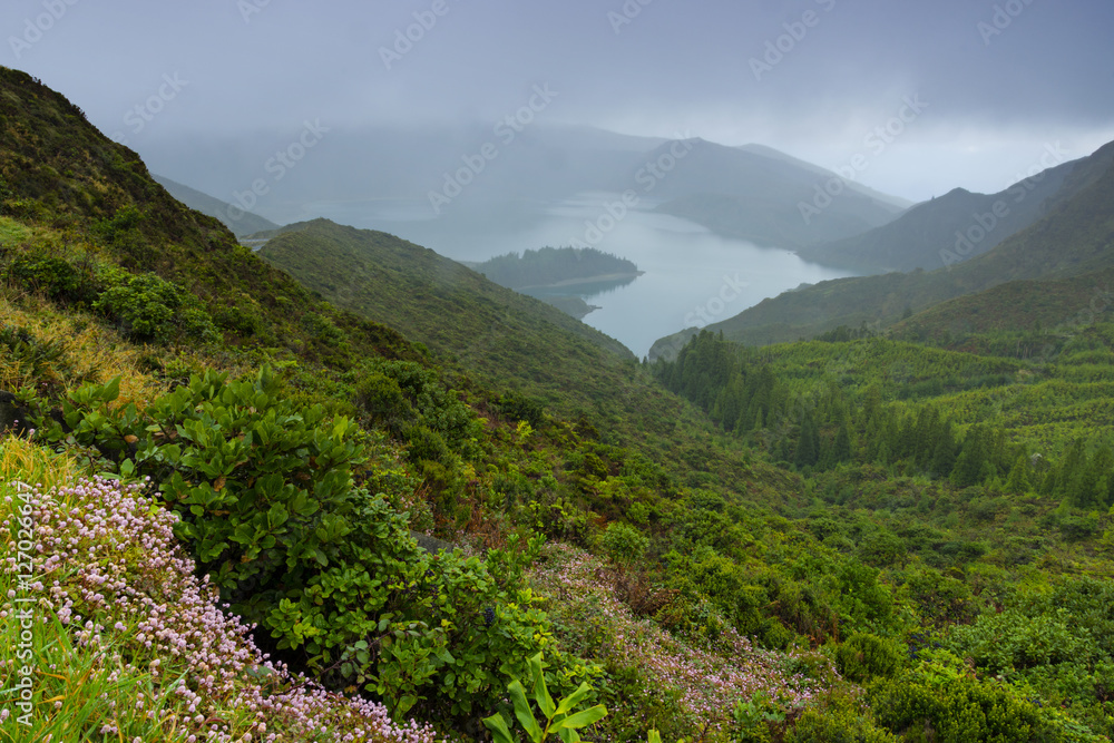 fire lagoon at azores view from the top