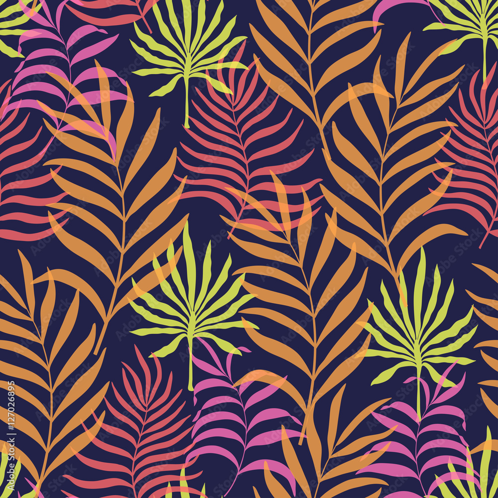 Tropical background with palm leaves. Seamless floral pattern