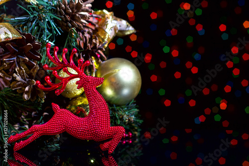 Christmas New Year Composition with Deer Balls Fir cones Black B © marina_foteeva