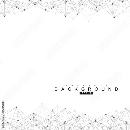 Geometric abstract background with connected line and dots. Structure molecule and communication. Scientific concept for your design. Medical, technology, science background. Vector illustration.