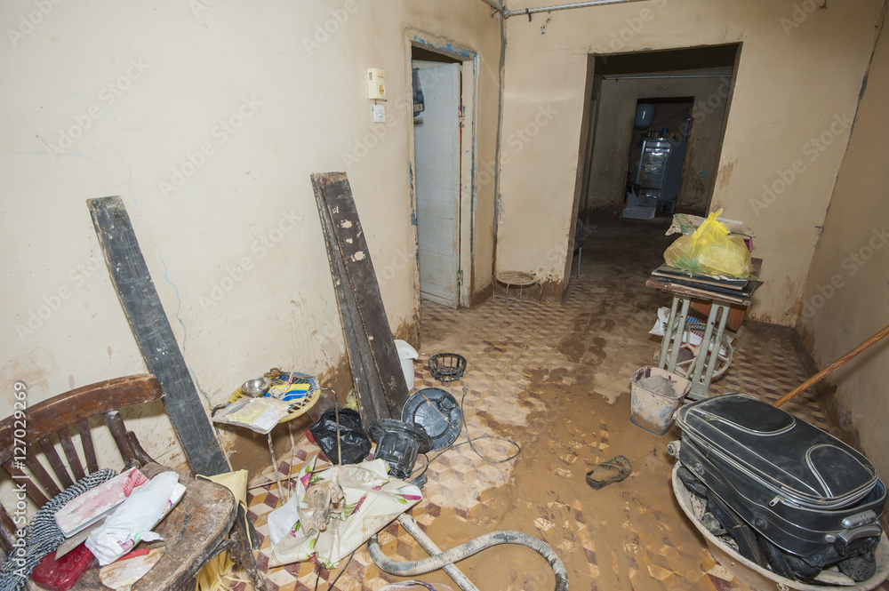 flooded house interior