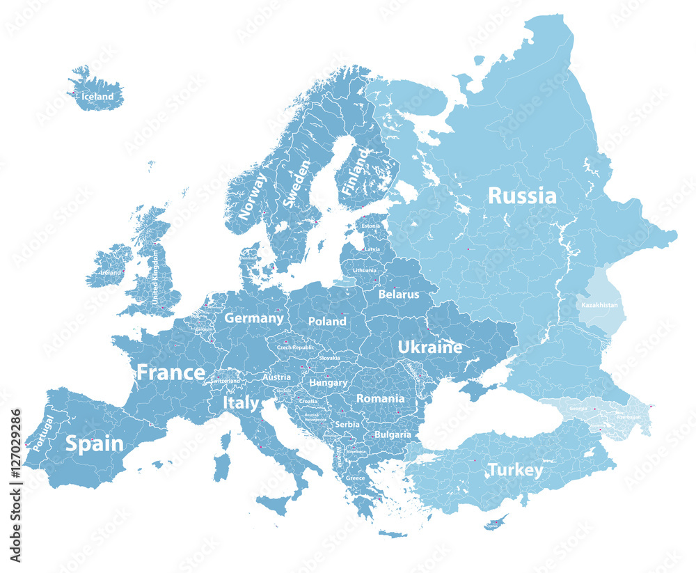 Fototapeta premium Europe vector political map with regions borders and countries names