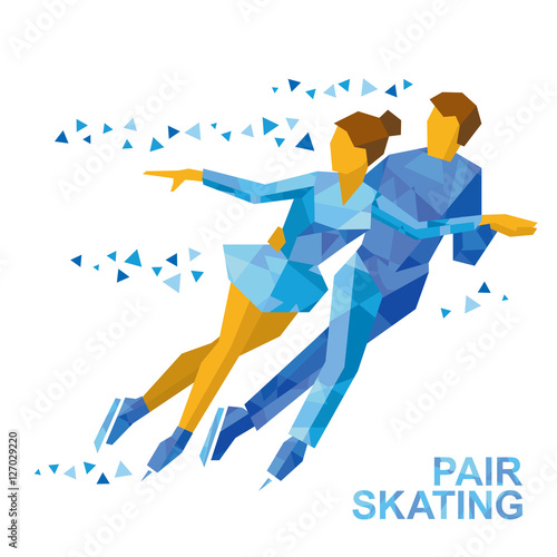 Winter sports - Pair Figure Skating. Cartoon skating man and woman training. Ice show. Flat style vector clip art isolated on white background.