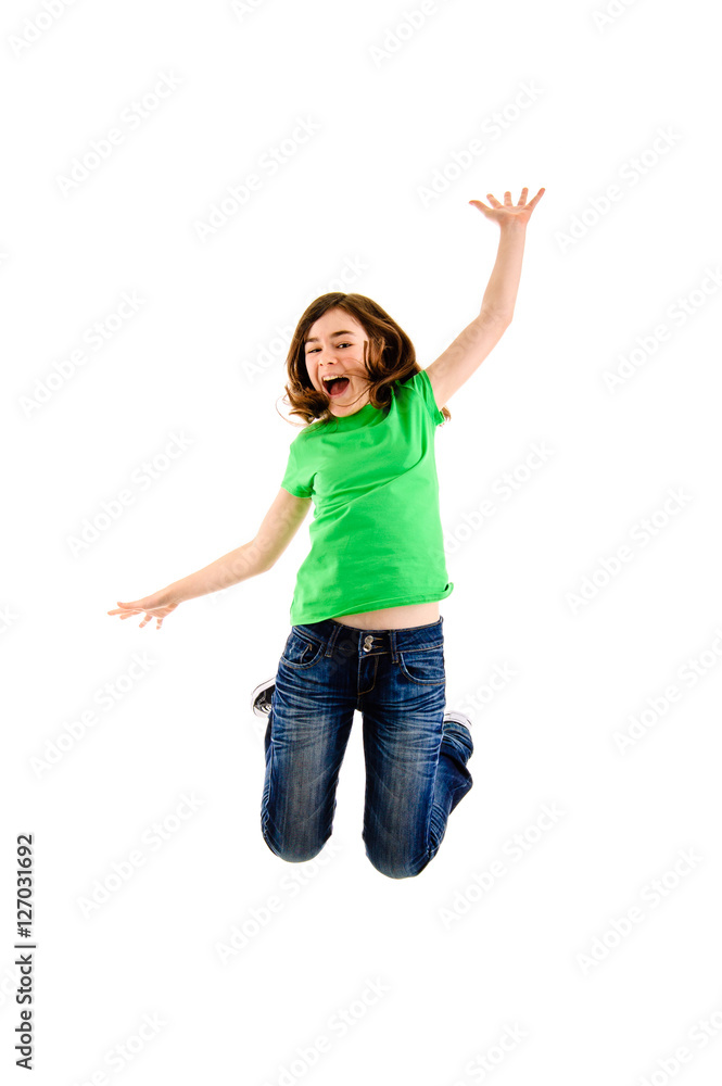 Girl jumping isolated on white background Girl jumping isolated on white background