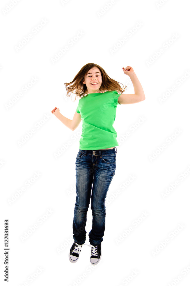 Girl jumping isolated on white background Girl jumping isolated on white background