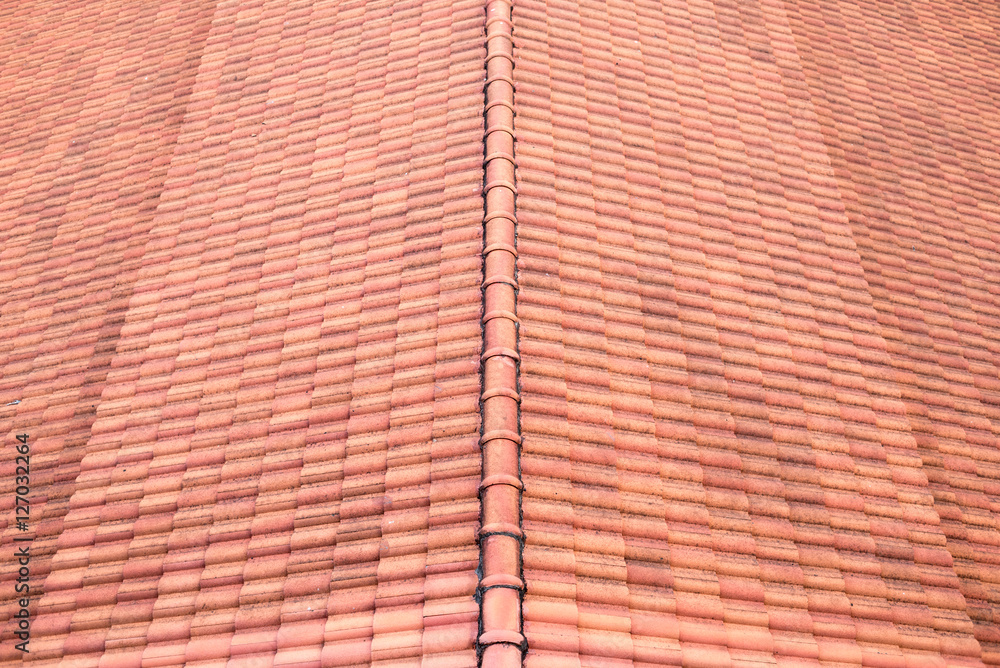 Perspective of red tiles roof.