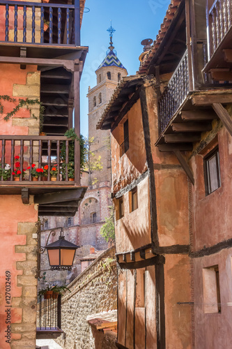 Colorful houses and the cathedral in Albarracin
