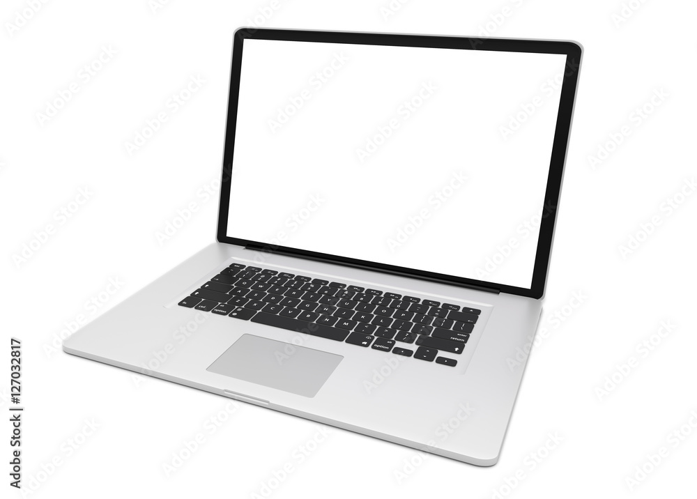 Modern metallic laptop on white background 3D rendering Modern metallic laptop on white background 3D rendering