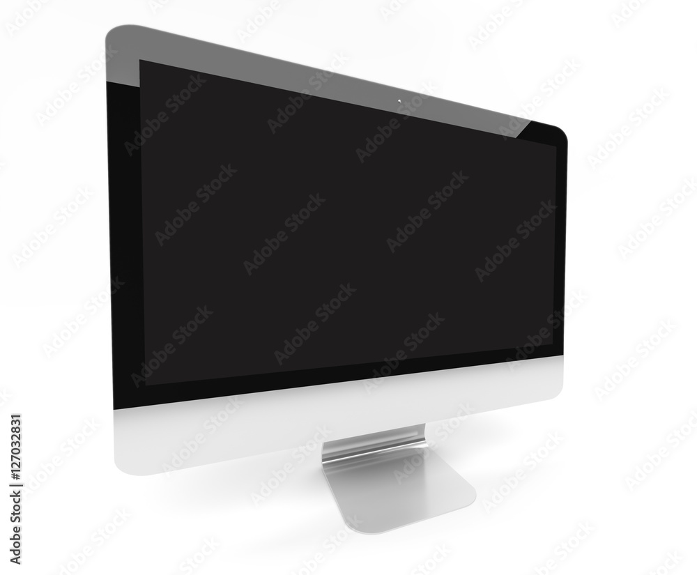 Modern metallic computer on white background 3D rendering Modern metallic computer on white background 3D rendering