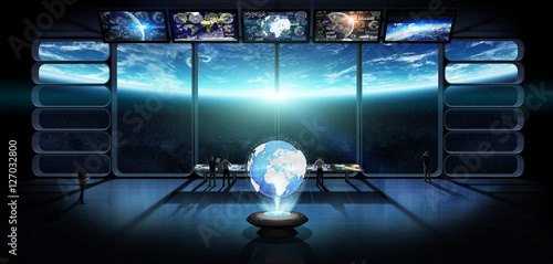 Fototapeta Naklejka Na Ścianę i Meble -  Group of scientists observing the planet earth 3D rendering elem