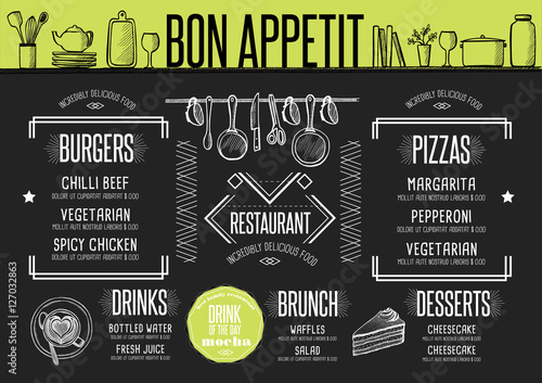 Menu restaurant, food template placemat.