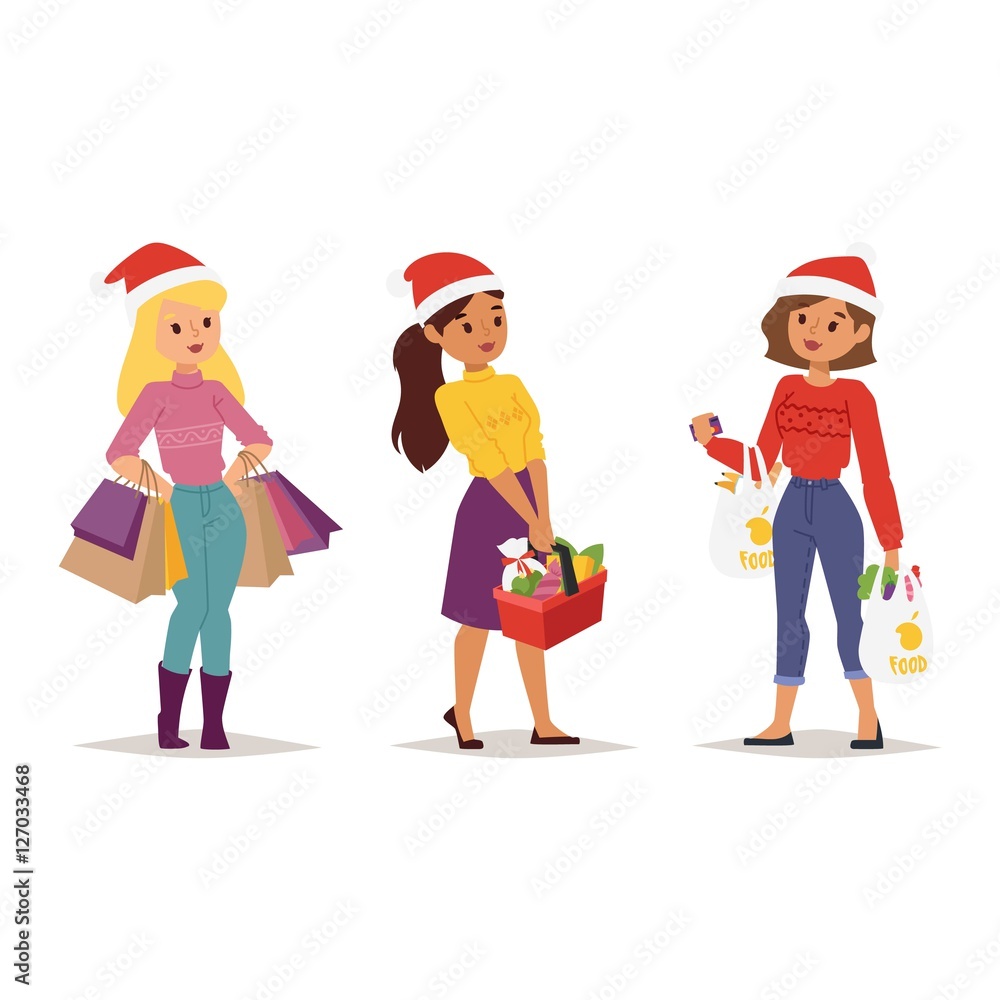 Christmas shopping girl vector