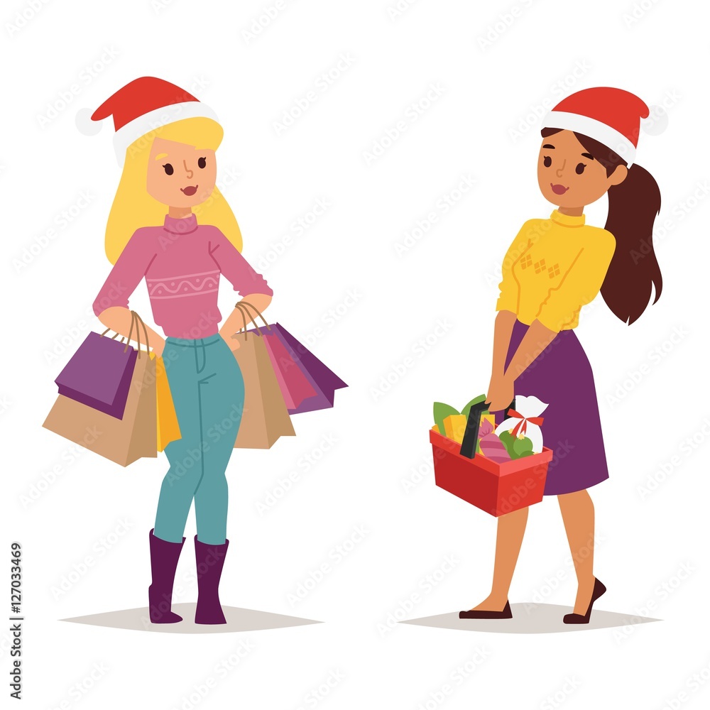 Christmas shopping girl vector Christmas shopping girl vector