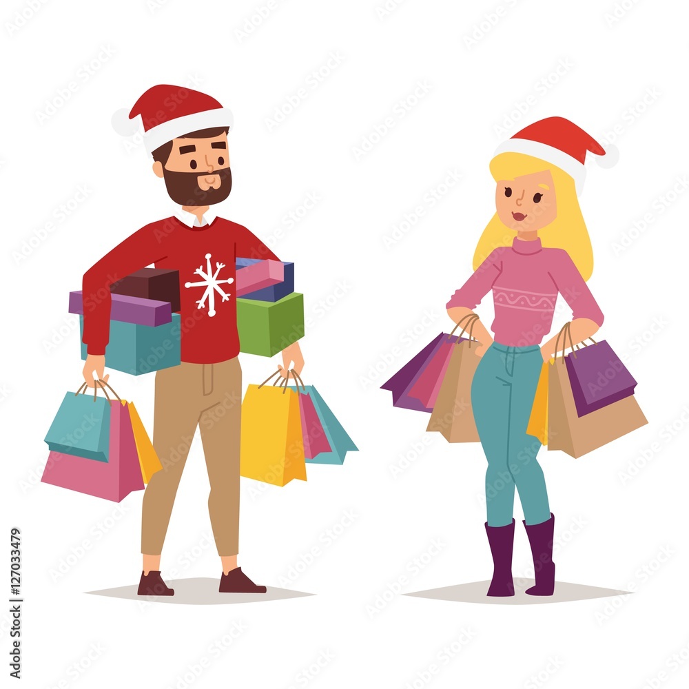 Christmas shopping people vector