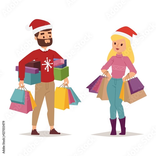 Christmas shopping people vector