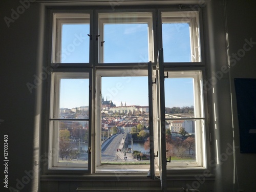 Photography prague castle panorama out of an old window