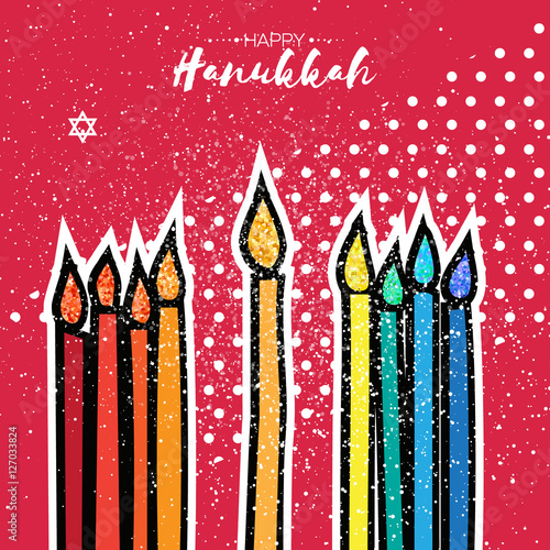 Colorful Happy Hanukkah Greeting card. Jewish holiday with menorah