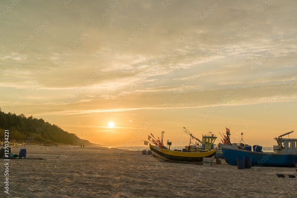 Fishing boats on a beach