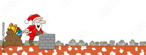 Weihnachtsmann bei der Arbeit auf einem Dach