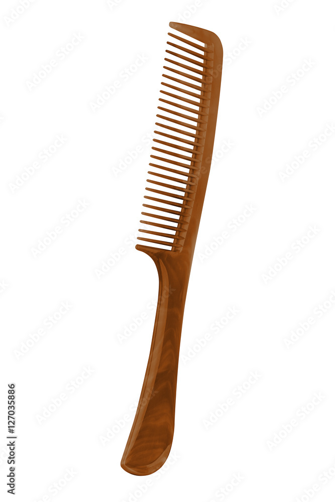 Brown plastic comb with handle, isolated on white Brown plastic comb with handle, isolated on white