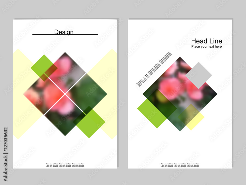 Vector brochure cover templates with blurred flowers. Business brochure cover design. EPS 10