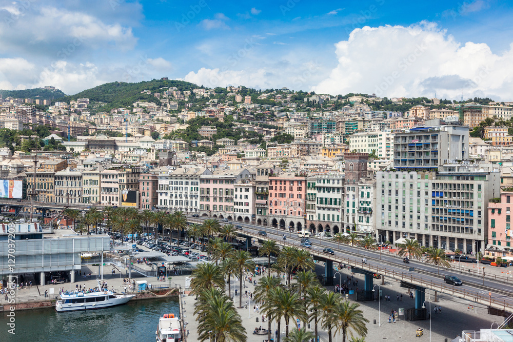 top view of city Genoa, Italy