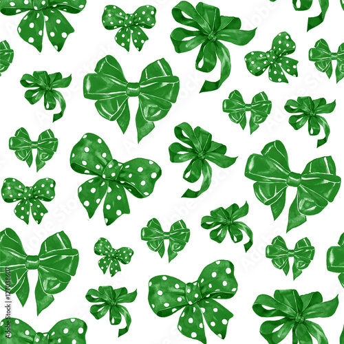 seamless pattern with watercolor drawing green bows