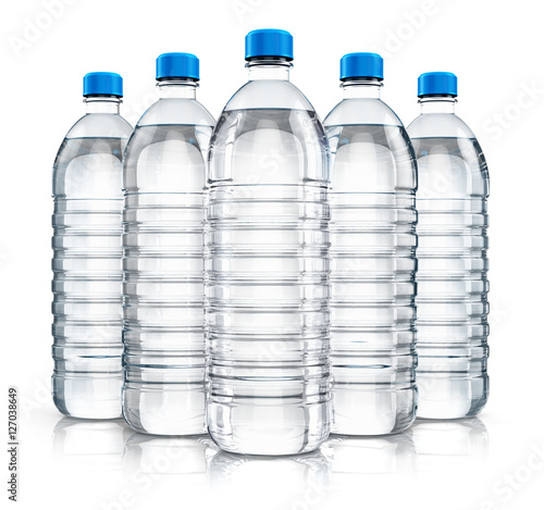 Group of plastic drink water bottles
