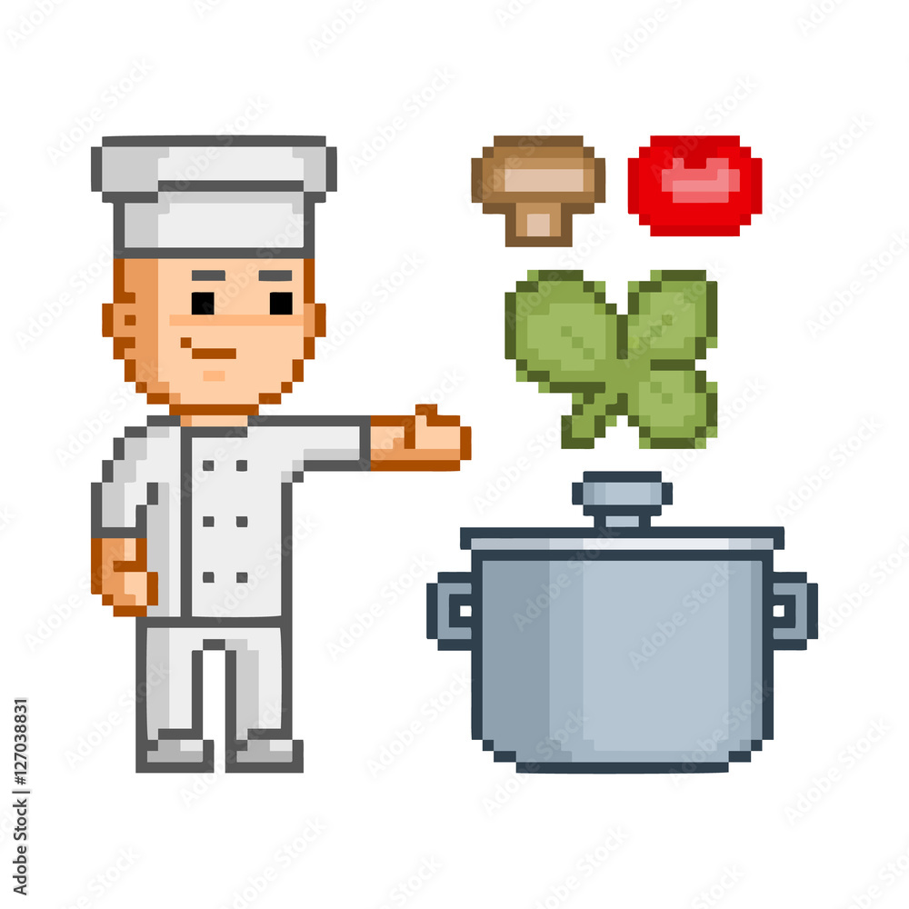 Fototapeta premium Vector pixel art smiling cook