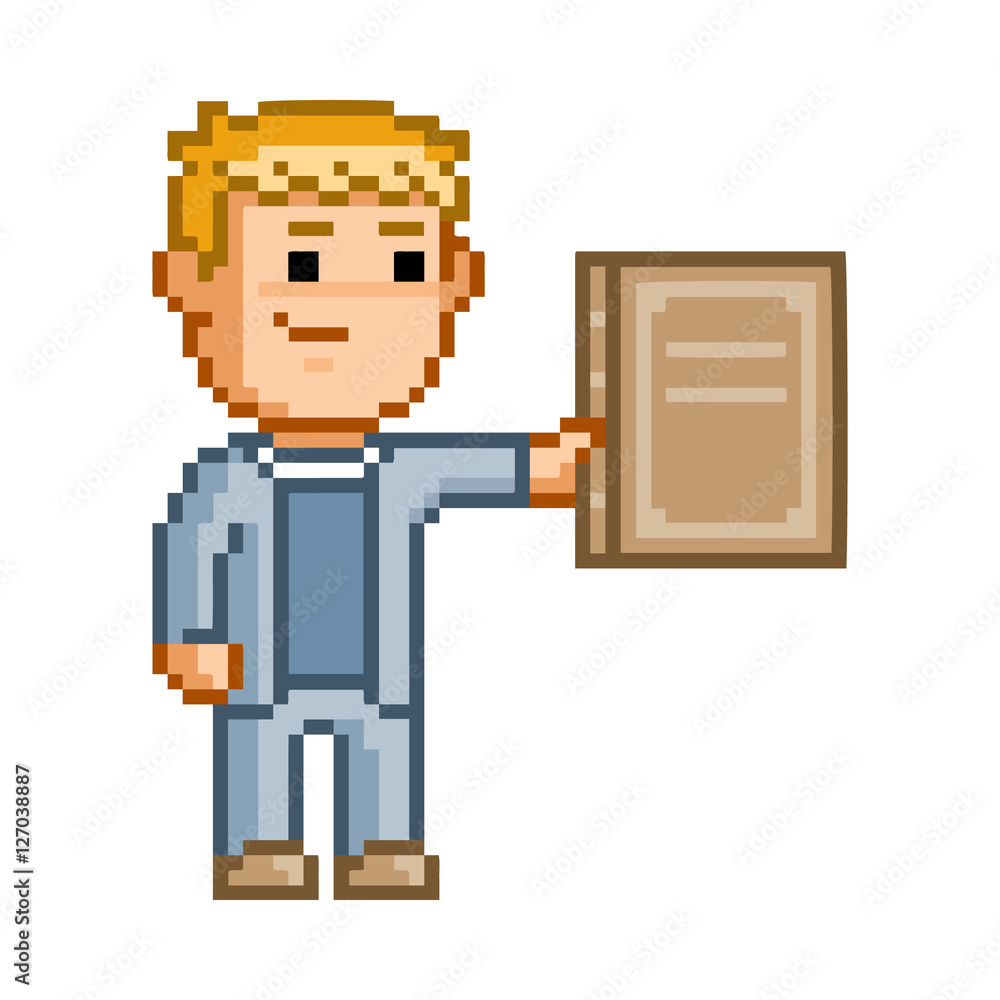 Vector 8 bit pixel art teacher for design Vector 8 bit pixel art teacher for design