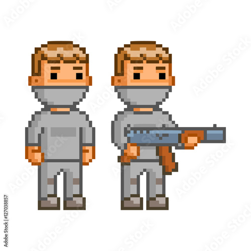 Vector 8 bit pixel hero for design