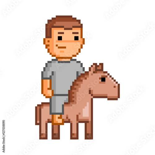 Vector 8 bit pixel art rider for design