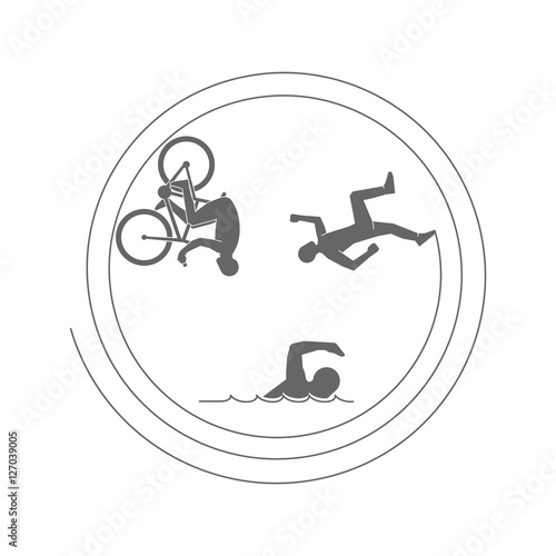 Black flat logo triathlon. Vector figures triathletes