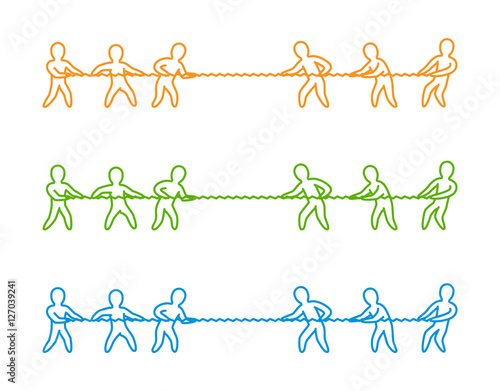 Vector thin line tug of war logo and icon