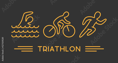 Vector line logo triathlon on black background