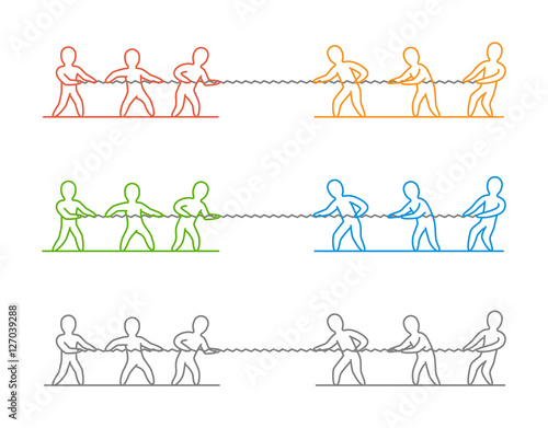 Vector thin line tug of war logo and icon