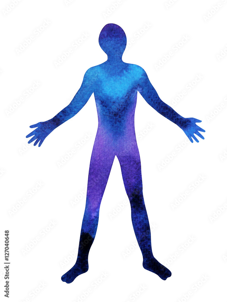 man standing open with universe power, watercolor painting hand drawn design man standing open with universe power, watercolor painting hand drawn design