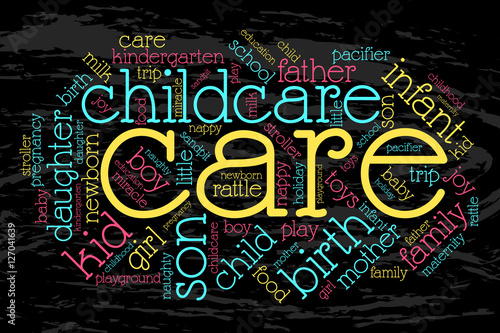Care. Word cloud, grunge background. Family concept.