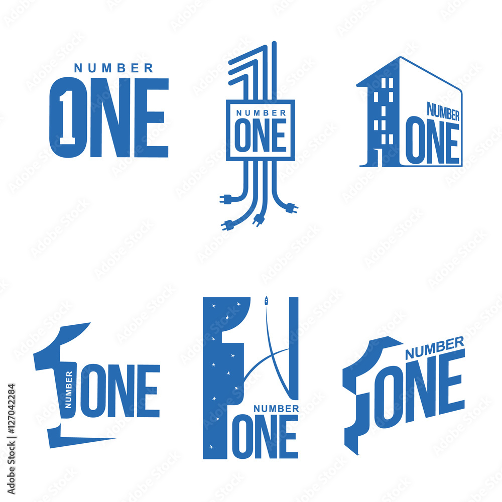 Set of blue and white number one logo templates, vector illustrations