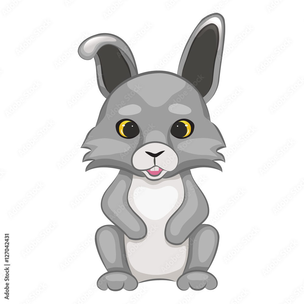 Cute cartoon rabbit cub. Forest animal. Isolated on a white background. Vector illustration.